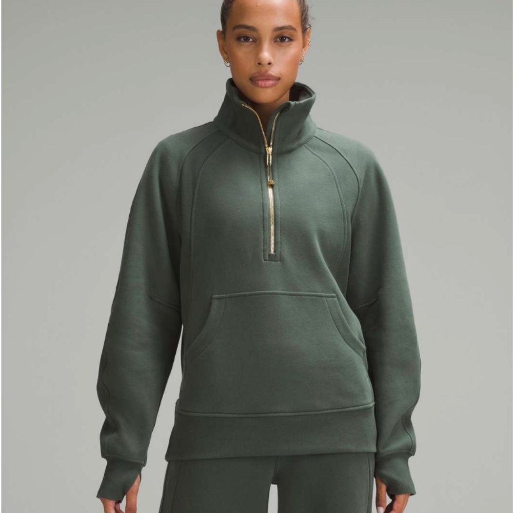 Lululemon Scuba Oversized Funnel-Neck Half Zip *Long - Dark Forest / Gold Sz M/L